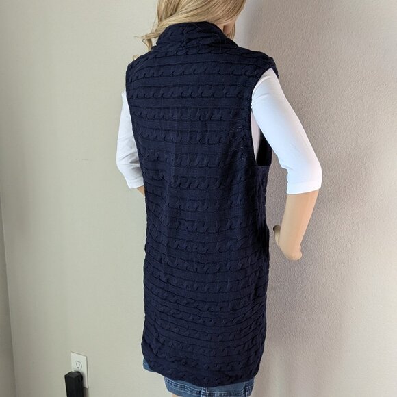 Tommy Hilfiger Knit Vest Navy Blue Cotton Long Shrug Sleeveless Size Large - Picture 5 of 15